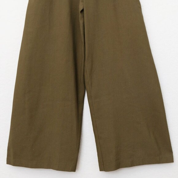 Moon River Olive Green Jumpsuit M Pleated Crisscross Cutout Wide Leg Pockets - Picture 8 of 16